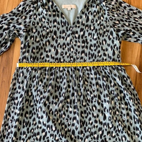 Loft Light Blue Small Snow Leopard Print V-Neck Swing Dress - Picture 11 of 15